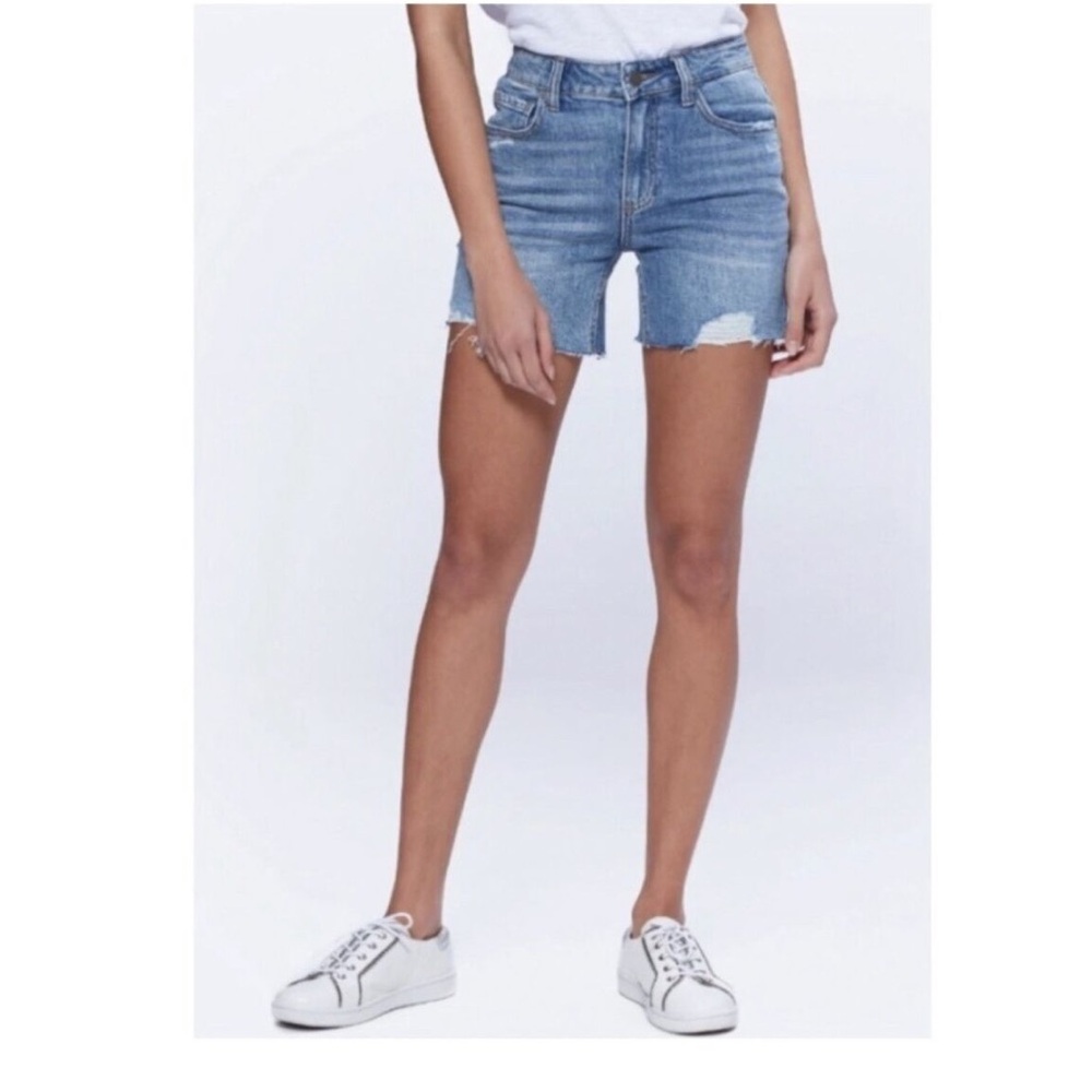 Paige‎ Sarah Longline Denim Shorts  oceanside destroyed